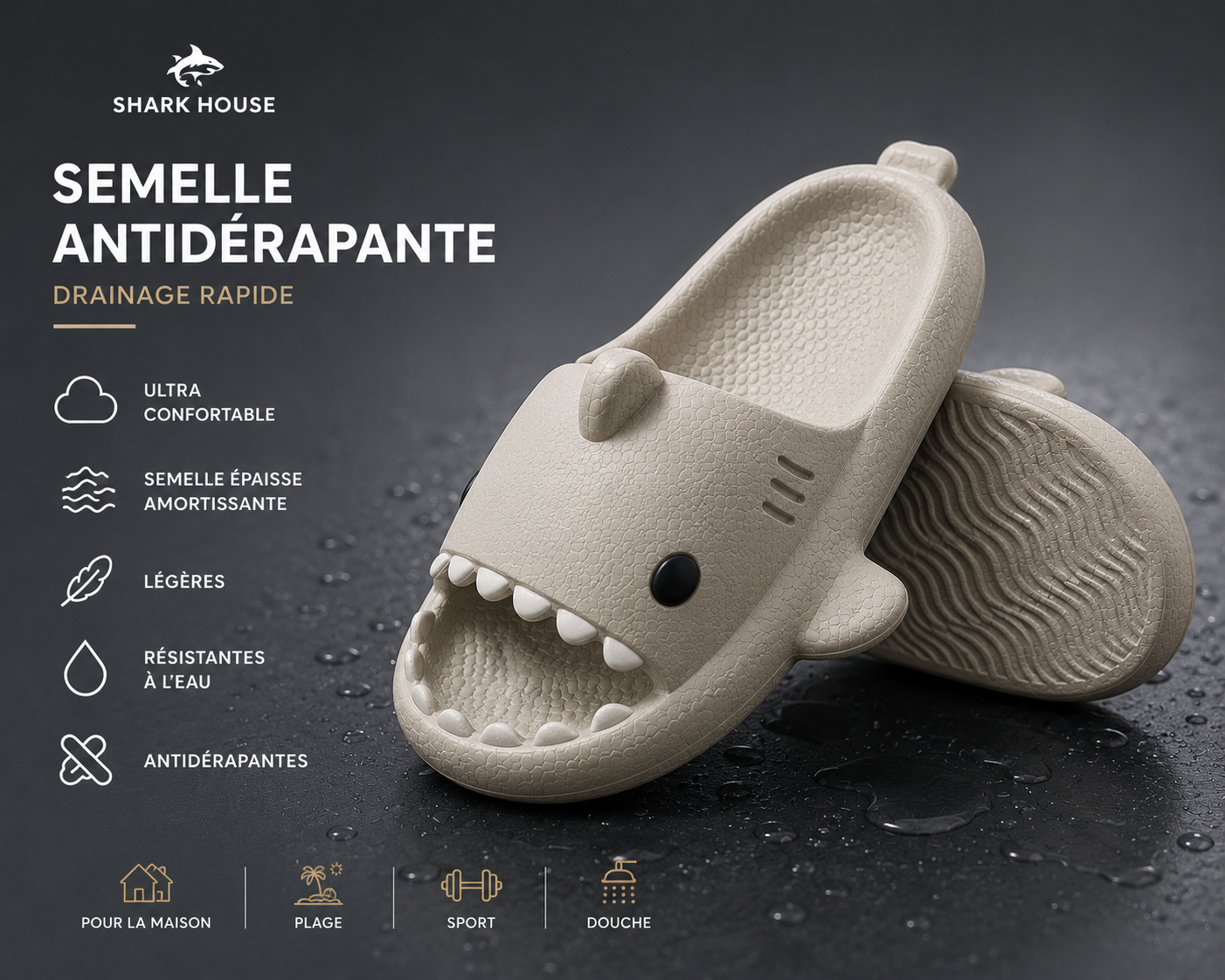 claquettes requin shark house™ vert - Confort & Style