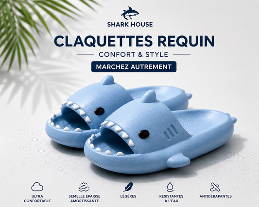 claquettes requin shark house™ bleu - Confort & Style