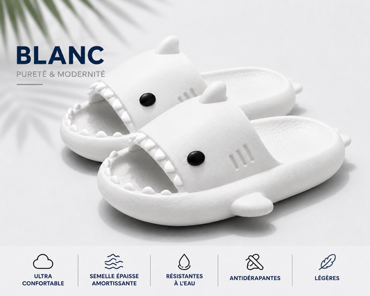 claquettes requin shark house™ blanc - Confort & Style
