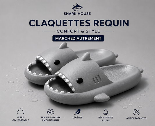 claquettes requin shark house™ gris - Confort & Style