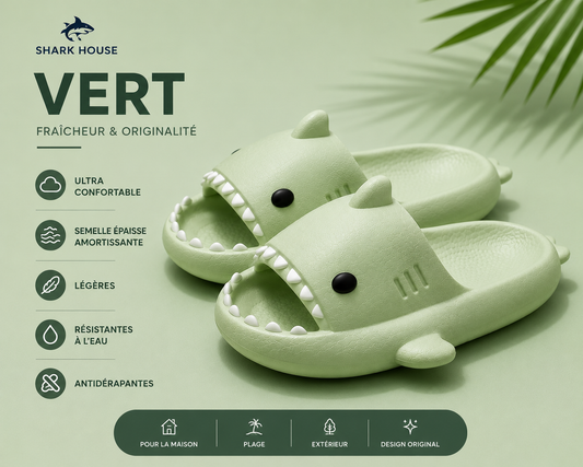 claquettes requin shark house™ vert - Confort & Style